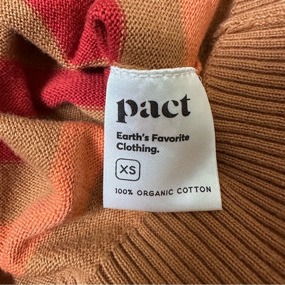 Pact Women’s XS Organic Cotton Tan Vail Stripe V-Neck Fine Knit Pullover Sweater - Picture 5 of 6